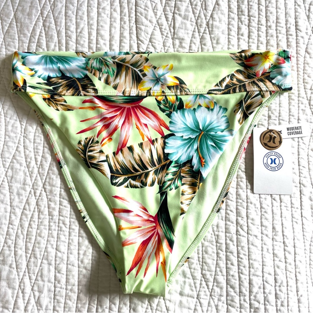 Hurley Floral Palm Tropical High Waist High-Leg Woman’s Swim Bottoms